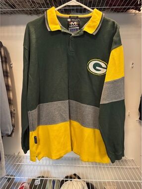 Vintage Mirage NFL Green Bay Packers Color Block Polo Shirt,